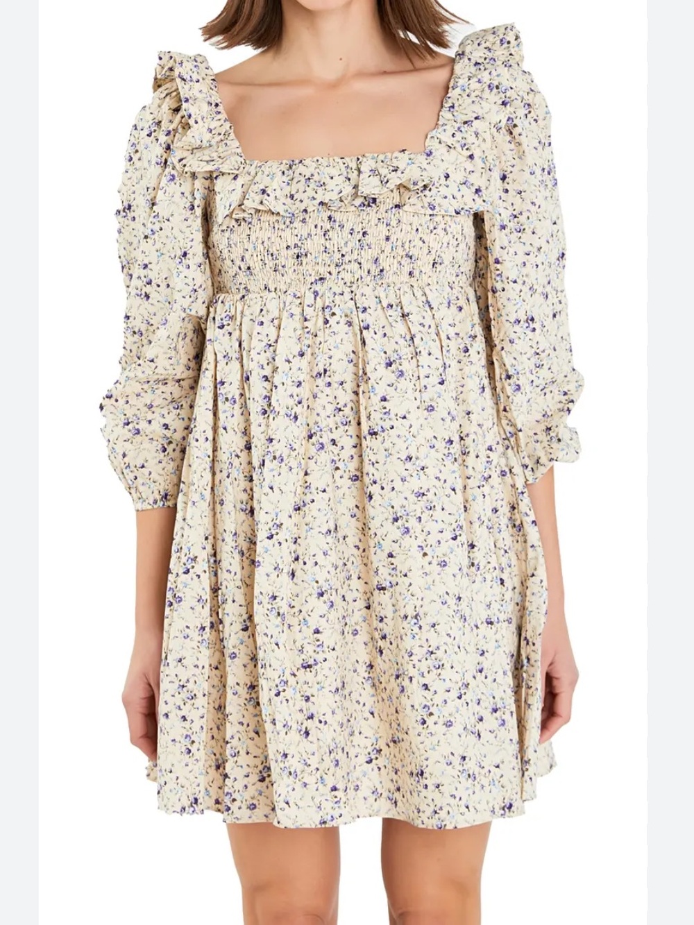 NWOT English Factory Floral Smocked Square-Neck Dress